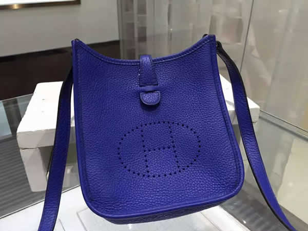 Hermes Evelyne Mini TPM Taurillon Clemence Palladium Hardware Handstitched High Quality, Blue Electric 7T RS07241