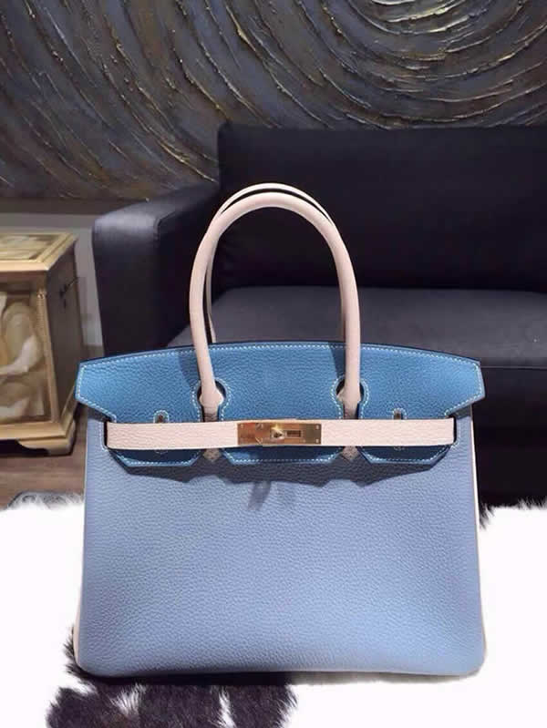 Best Quality Hermes Horseshoe Birkin 30cm Togo Handstitched Gold Hardware, Blue Lin J7, Blue Jean CC75, Parchemin 3C RS14149