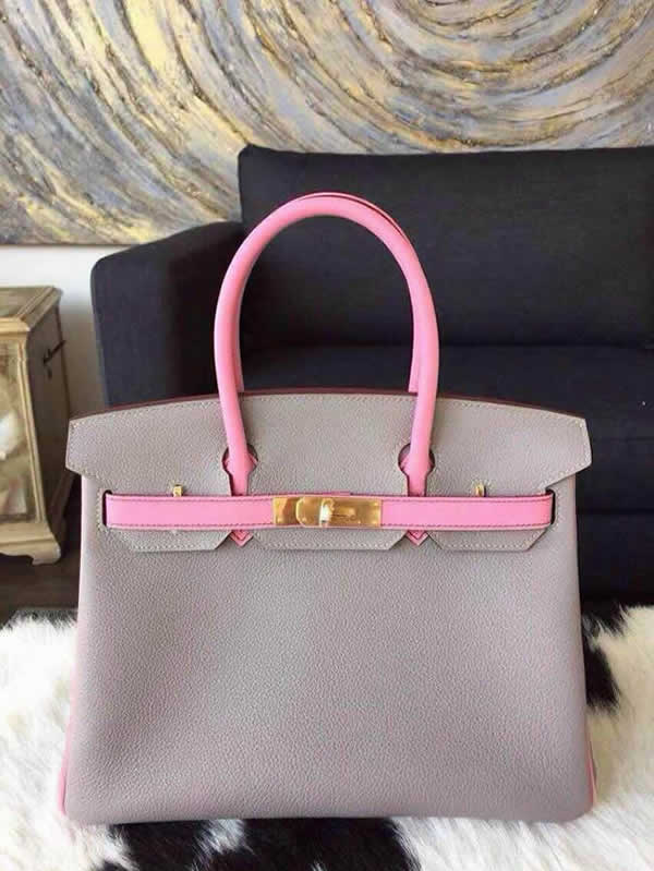 Replica Hermes Horseshoe Birkin Bi Color 30cm Togo Calfskin Handstitched, Gris Tourterelle CK81, Pink 5P RS19716