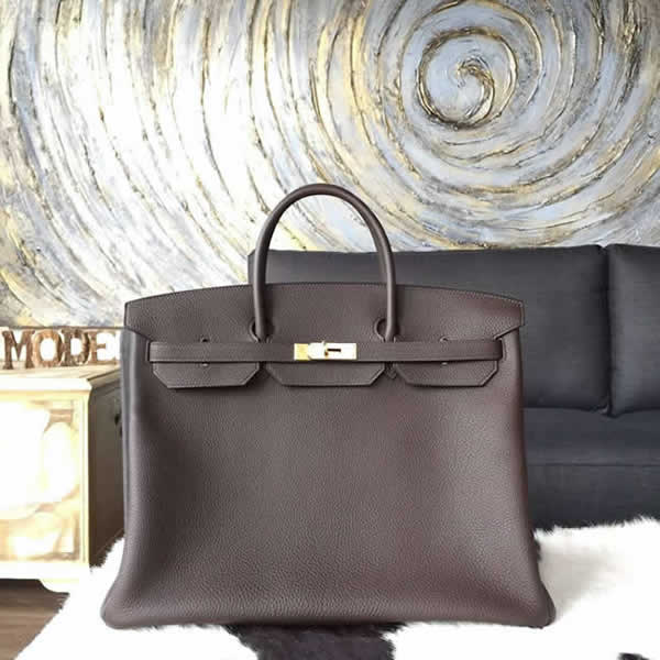 Replica Hermes Horseshoe Birkin 40cm Togo Calfskin Original Leather Bag Handstitched Gold Hardware, Chocolat CK47 RS04370