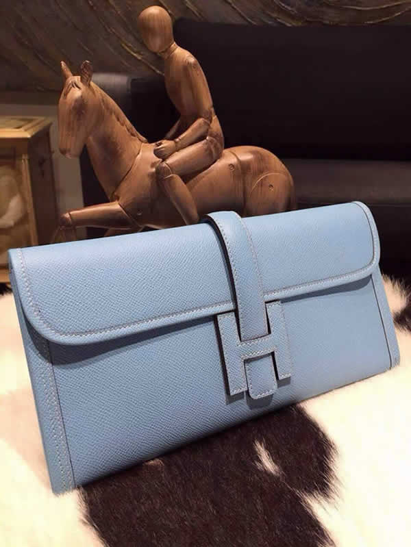 Hermes Jige Elan Clutch 29cm Epsom Calfskin Handstitched, Celeste 7N RS02770