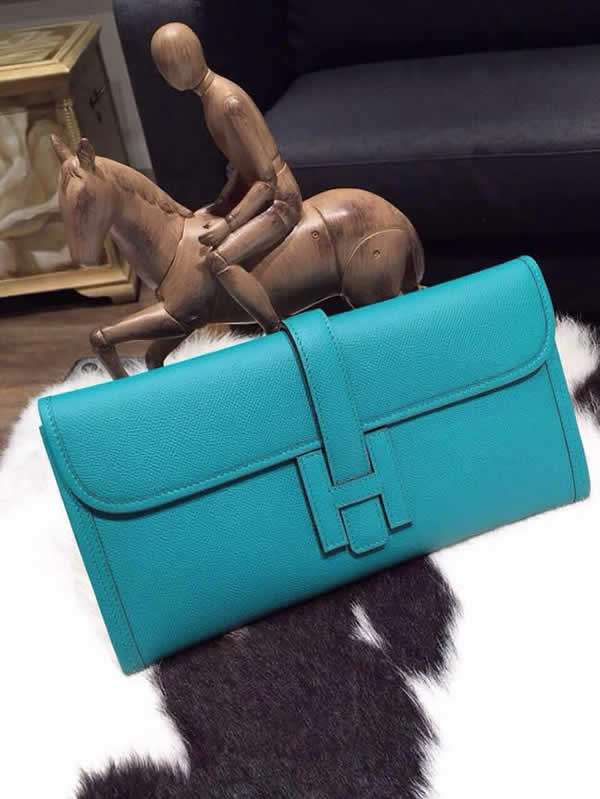 Replica Luxury Hermes Jige Elan Clutch 29cm Epsom Calfskin Handstitched, Blue Paon 7F RS09805