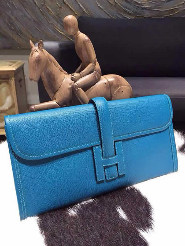 Hermes Jige Elan Clutch 29cm Epsom Calfskin Handstitched, Blue Izmir 7W RS17915