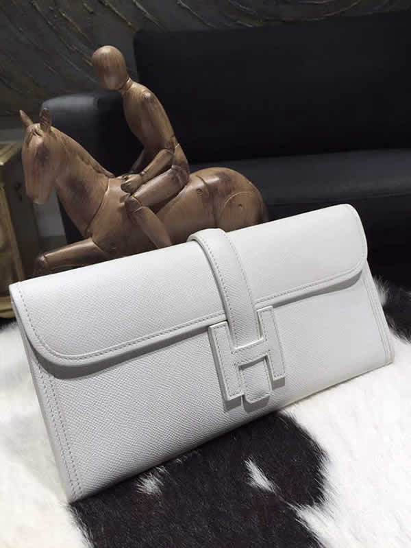 Luxury Hermes Jige Elan Clutch 29cm Epsom Calfskin Handstitched, Blanc CK01 RS08391