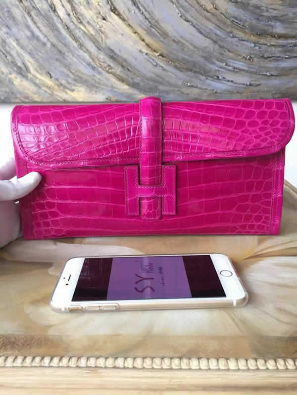 Hermes Jige Elan Clutch 29cm Alligator Crocodile Handstitched, Rose Scheherazade J5 RS01863