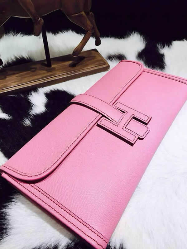 Luxury Hermes Jige Elan Clutch 29cm Epsom Calfskin Handstitched, Pink 5P RS15720