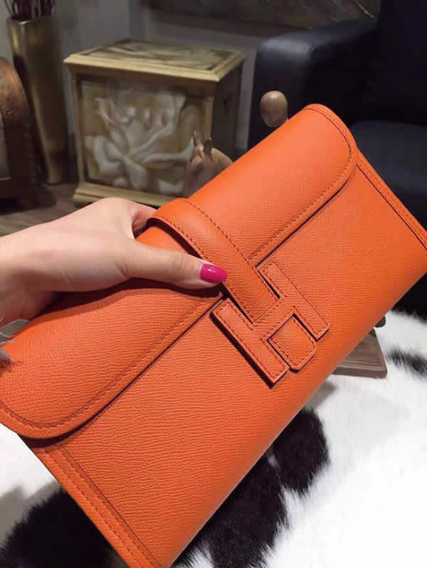 Hermes Jige Elan Clutch 29cm Epsom Calfskin Handstitched, Orange CK93 RS18785