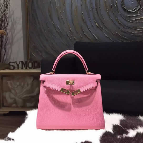 Hermes Kelly 25cm Togo Calfskin Bag Handstitched Gold Hardware, Pink 5P RS17979