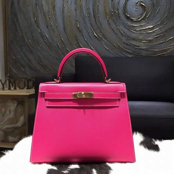 Imitation Hermes Kelly 28cm Epsom Calfskin Original Leather Bag Hand Stitched Gold Hardware, Rose Tyrien E5 RS13678