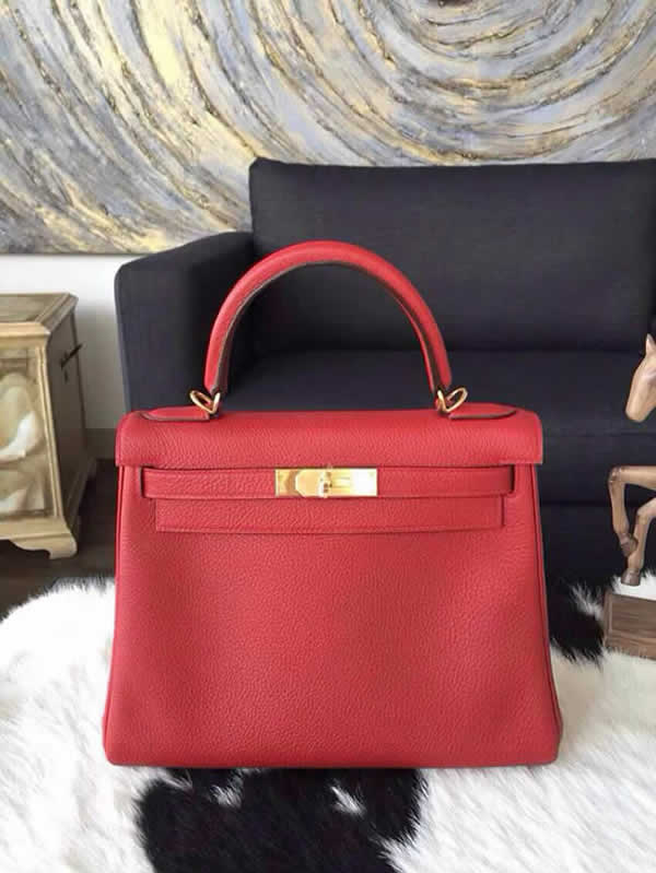 Hermes Kelly 28cm Togo Hand Stitched Palladium, Rouge Garance CK54 RS10941