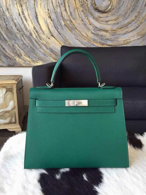 Copy Hermes Kelly 32cm Epsom Calfskin Palladium Hardware Handstitched, Malachite RS20371