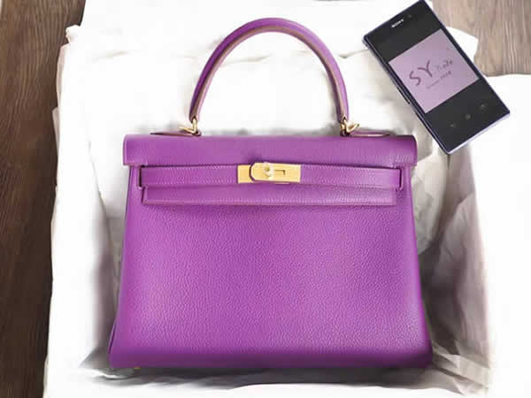 Imitation Hermes Kelly 32cm Togo Calfskin Bag Handstitched Gold Hardware, Anemone P9 RS18172