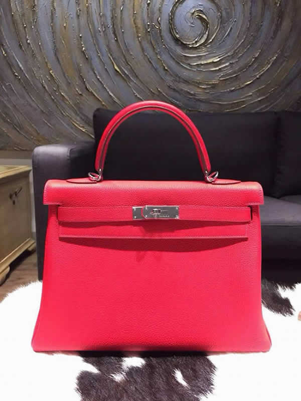 Replica Hermes Kelly 32cm Togo Calfskin Palladium Hardware Handstitched, Rouge Casaque Q5 RS18766