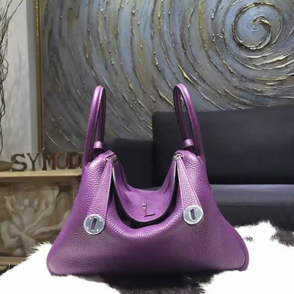 Imitation Hermes Lindy 26cm Taurillon Clemence Calfskin Bag Hand Stitched, Ultraviolet 5L RS16536