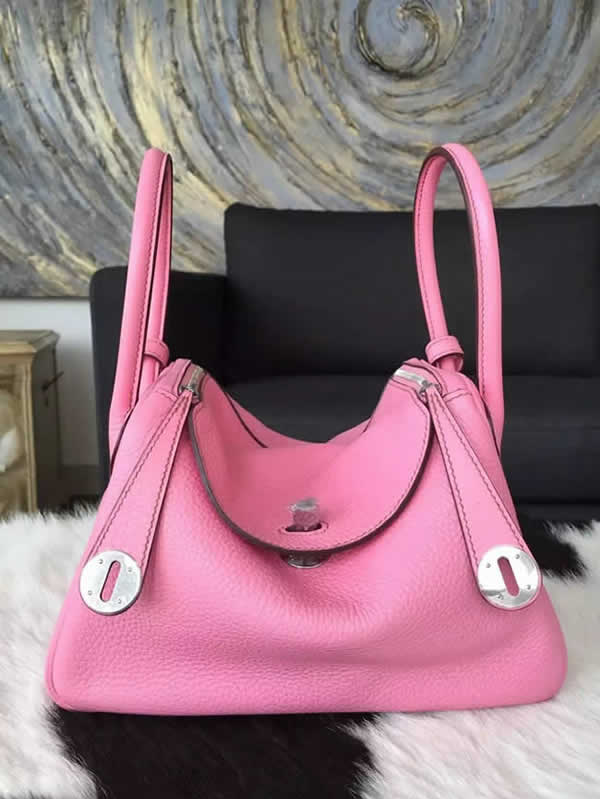 Hermes Lindy 26cm/30cm Taurillon Clemence Calfskin Palladium Hardware Handstitched, Pink 5P RS03120