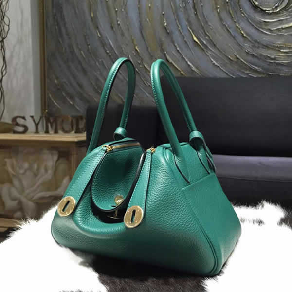 Hermes Lindy 26cm/30cm Taurillon Clemence Calfskin Bag Handstitched, Malachite Z6 RS13051