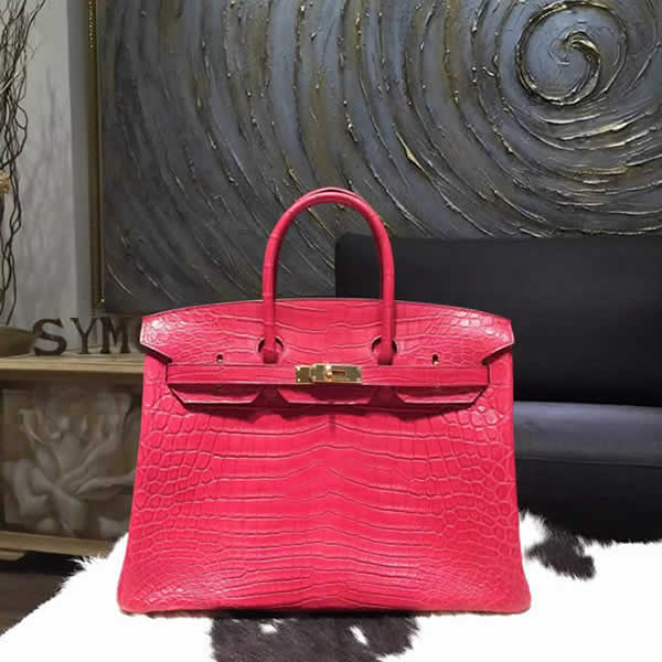 Hermes Matte Alligator Crocodile Birkin 35cm Gold Hardware Handstitched, Bougainvillier A5 RS08555