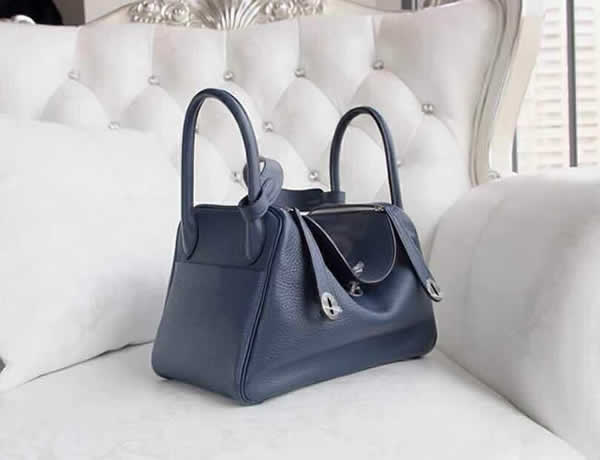 Hermes Lindy 30cm Togo Palladium Hardware Hand Stitched, Bleu de Galice S7 RS00011