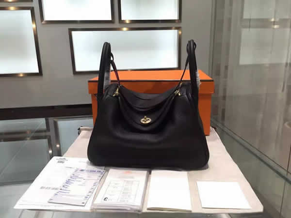 Imitation Hermes Lindy 30cm Taurillon Clemence Leather Palladium Hardware High Quality, Noir, Fuschia Pink 5J RS00192