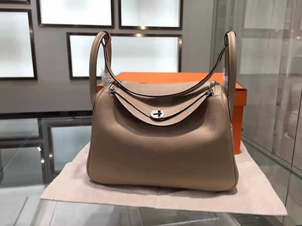 Hermes Lindy 30cm Taurillon Clemence Leather Palladium Hardware High Quality, Gris Tourterelle RS07213