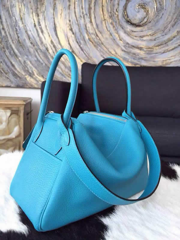 Hermes Lindy 30cm Taurillon Clemence Calfskin Leather Palladium Hardware Hand Stitched, Turquoise 7B RS07141