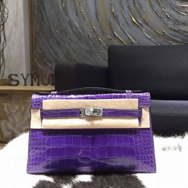 Hermes Mini Kelly Pochette 22cm Alligator Palladium Hardware, Ultraviolet 5L RS08072