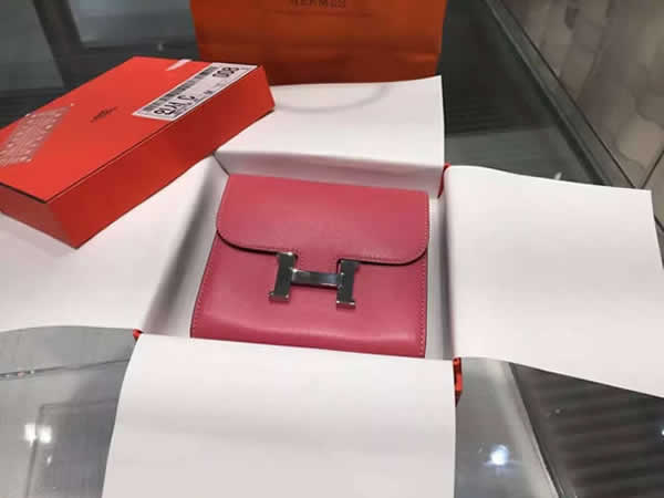 Quality Hermes Mini Constance Wallet Swift Calfskin Leather High Quality, Fuchsia Pink RS21472