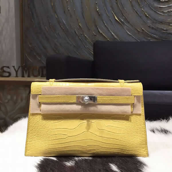 Hermes Mini Kelly Pochette 22cm Matte Alligator Palladium Hardware Handstitched , Mimosa M9 RS18681