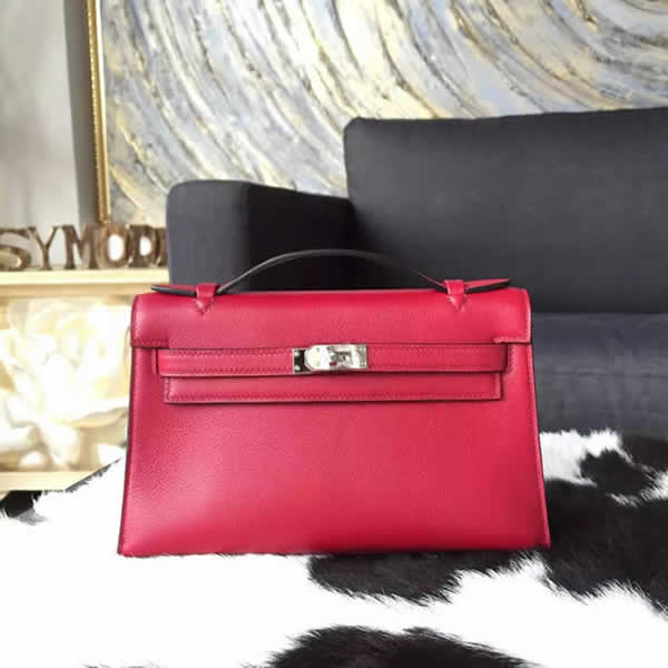 Hermes Mini Kelly Pochette 22cm Swift Calfskin Leather Palladium Hardware, Ruby B5 RS15160