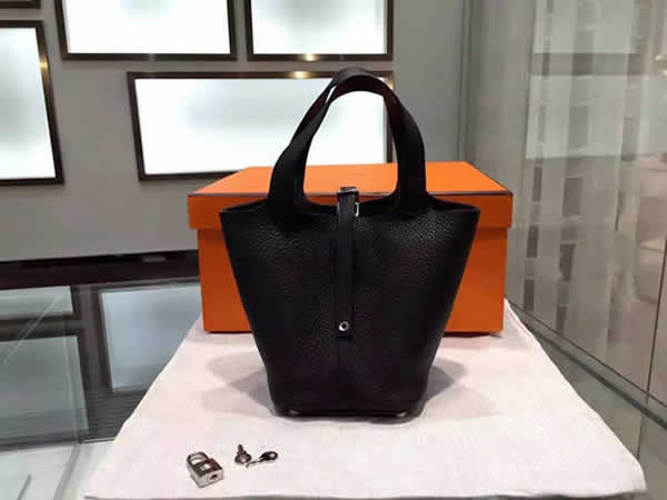 Copy Hermes Picotin 18cm Togo Palladium Hardware Machine Stitched, Black RS03485