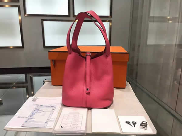 Hermes Picotin Lock 18cm Bag Taurillon Clemence Leather Palladium Hardware High Quality, Pink 5P RS09506