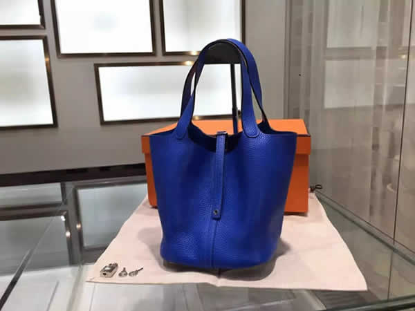 Hermes Picotin Lock Taurillon Clemence Leather Palladium Hardware High Quality, Blue Electric 7T RS10417