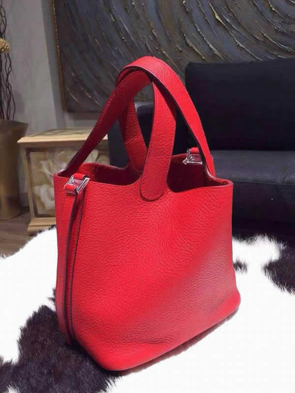 Hermes Picotin Lock Bag 22cm Taurillon Clemence Palladium Hardware Hand Stitched, Rouge Casaque Q5 RS10173