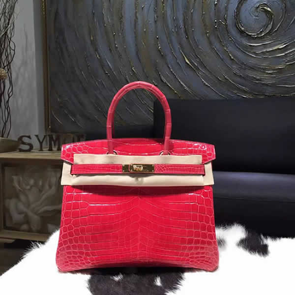 Hermes Shiny Alligator Crocodile Birkin 30cm Gold Hardware Handstitched, Bougainvillier A5 RS17006