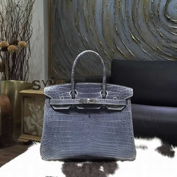 Replica Hermes Shiny Alligator Birkin 30cm Bag Hand Stitched Palladium Hardware Handstitched, Blue Tempete N7 RS00503