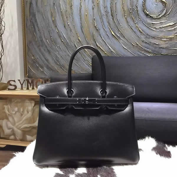 Limited Edition Hermes Birkin 30cm Box Calfskin Bag Handstitched, So Black RS20756