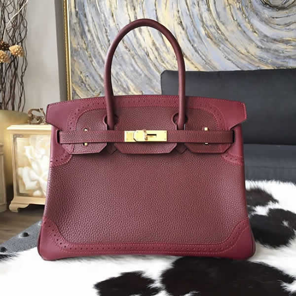 Quality Limited Edition Hermes Birkin Ghillies 30cm Togo/Swift Calfskin Bag Handstitched Gold Hardware, Rouge H CK55 RS14853