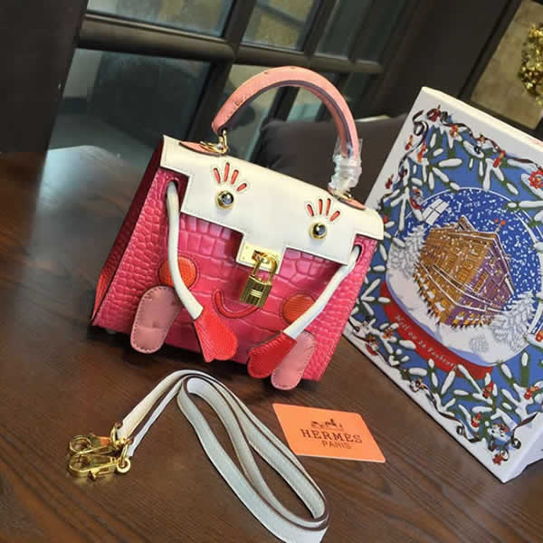Limited Edition Hermes Mini Kelly Doll Bag 20cm Swift Leather with Croc Gold Hardware Singapore 50th Anniversary, Pink/Blanc RS17393