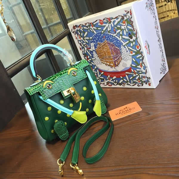 Limited Edition Hermes Mini Kelly Doll Bag 20cm Swift Leather with Croc Gold Hardware Singapore 50th Anniversary, Green/Light Green RS05068