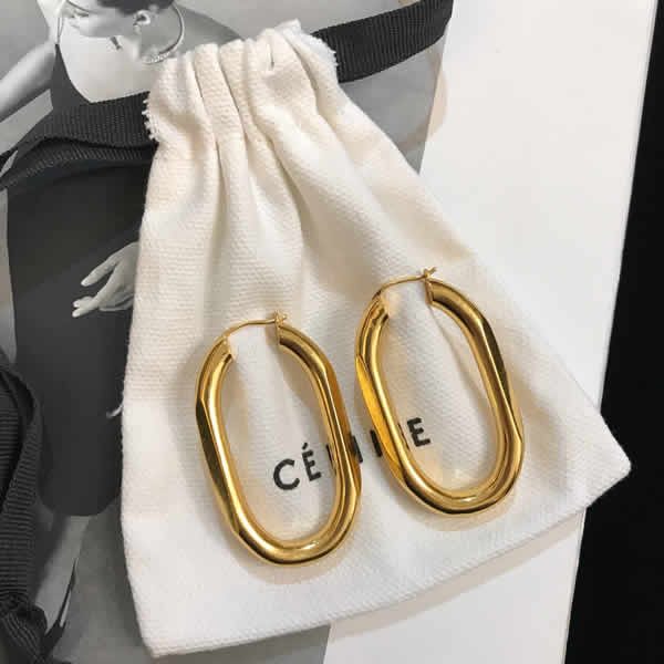 Discount Fake Fashion Celine Gold Oval Earrings Outlet
