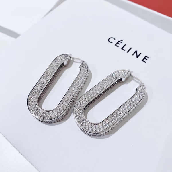 Fake Celine Oval Full Diamond Stud Earrings High-End Jewelry