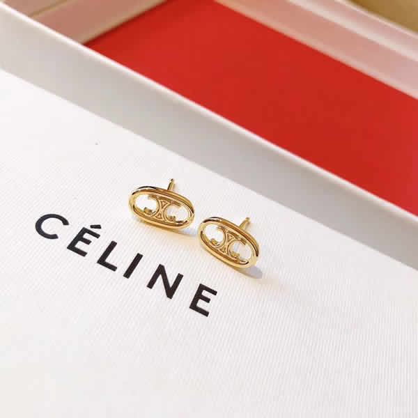Fake Celine Gold Color Simple Double C Empty Pig Nose Earrings