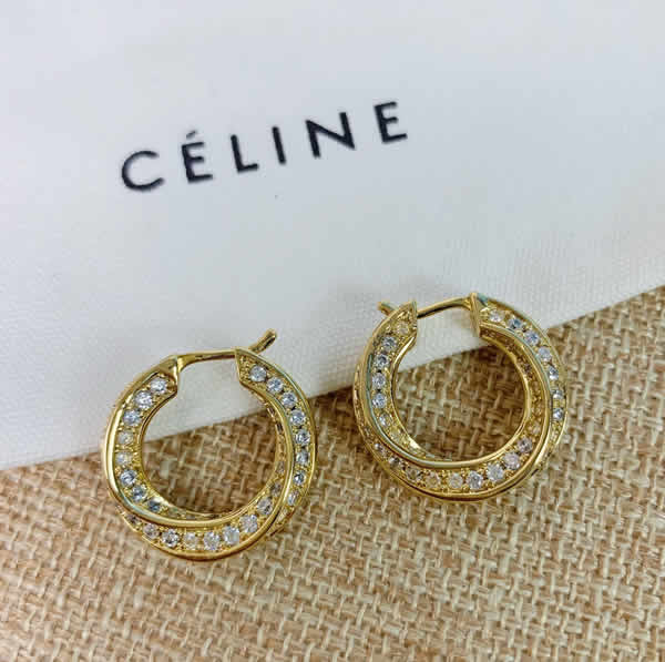 Discount Celine New Golden Simple Full Diamond Stud Earrings