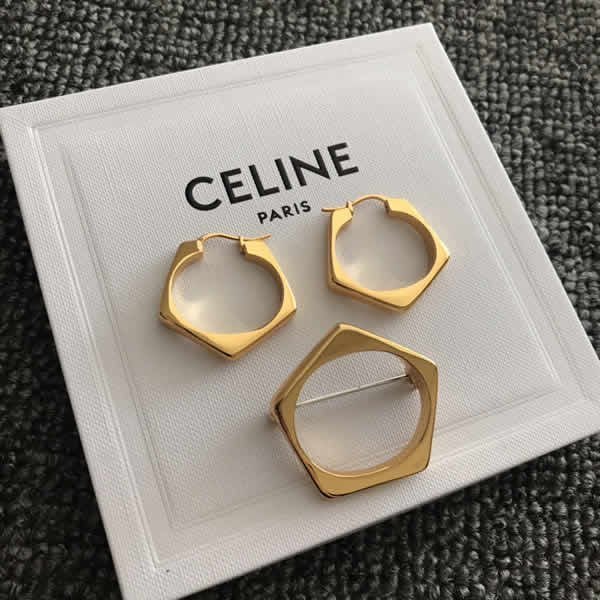 Celine Cheap Autumn And Winter New Five Square Golden Earrings