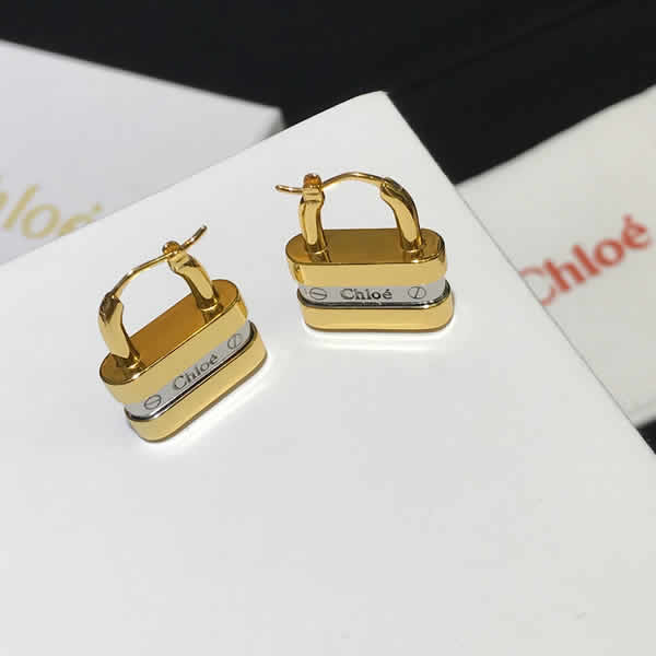 Cheap Fake Chloe Metal Lock Earrings Simple Fashion Jewelry