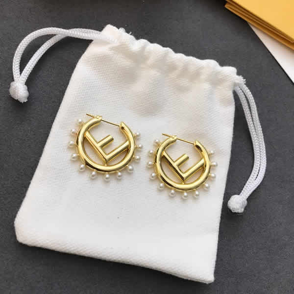 Fendi New Ff Letter Pearl Earrings Fashion Jewelry
