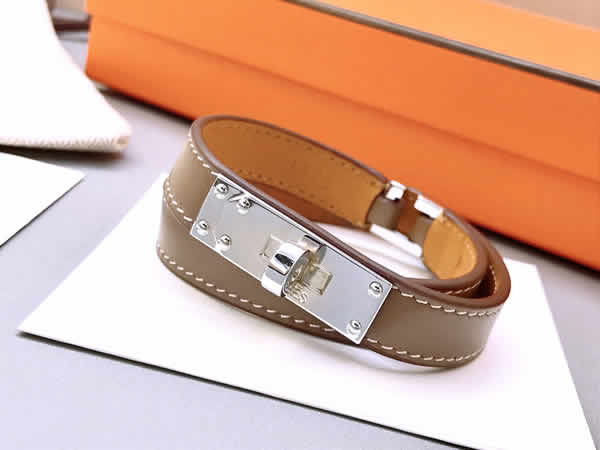 Fake Hermes Classic Buckle Double Circle Leather Bracelet 01