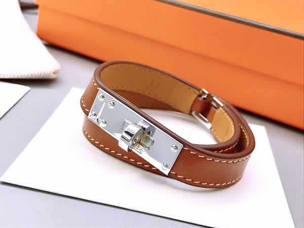 Fake Hermes Classic Buckle Double Circle Leather Bracelet 02