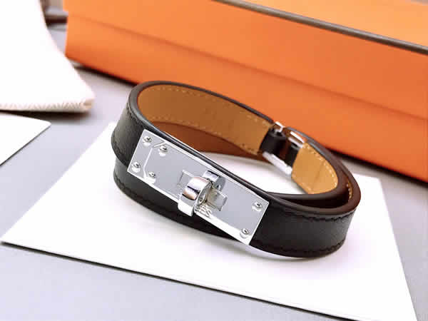 Fake Hermes Classic Buckle Double Circle Leather Bracelet 03