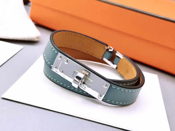 Fake Hermes Classic Buckle Double Circle Leather Bracelet 04